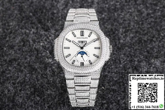 Patek Philippe Nautilus 5726 R8 Factory Gypsophila Diamond White Dial - Watches