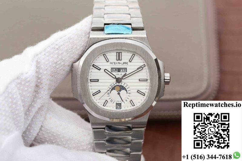 Patek Philippe Nautilus Annual Calendar Moonphase 5726/1A-010 Km Factory White Dial-Rep Time Watches