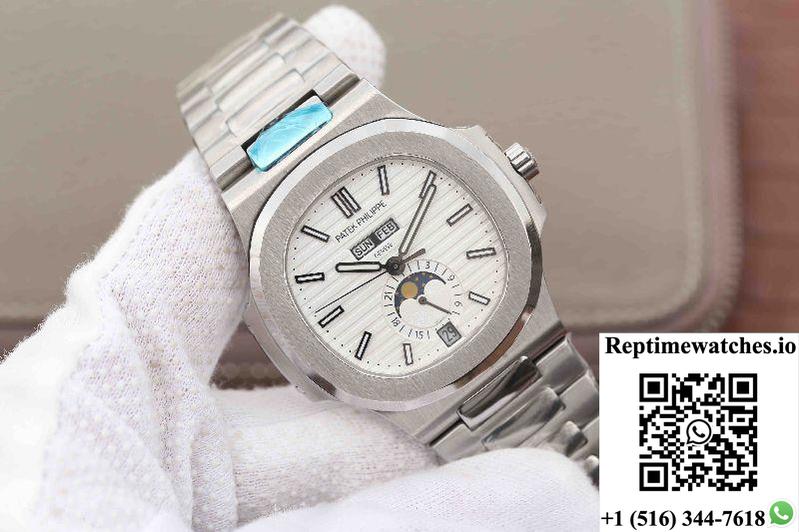Patek Philippe Nautilus Annual Calendar Moonphase 5726/1A-010 Km Factory White Dial-Rep Time Watches