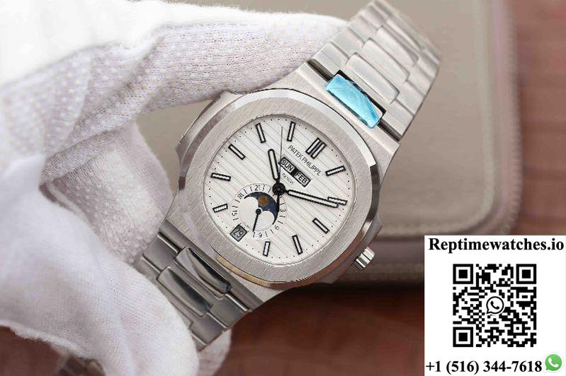 Patek Philippe Nautilus Annual Calendar Moonphase 5726/1A-010 Km Factory White Dial-Rep Time Watches