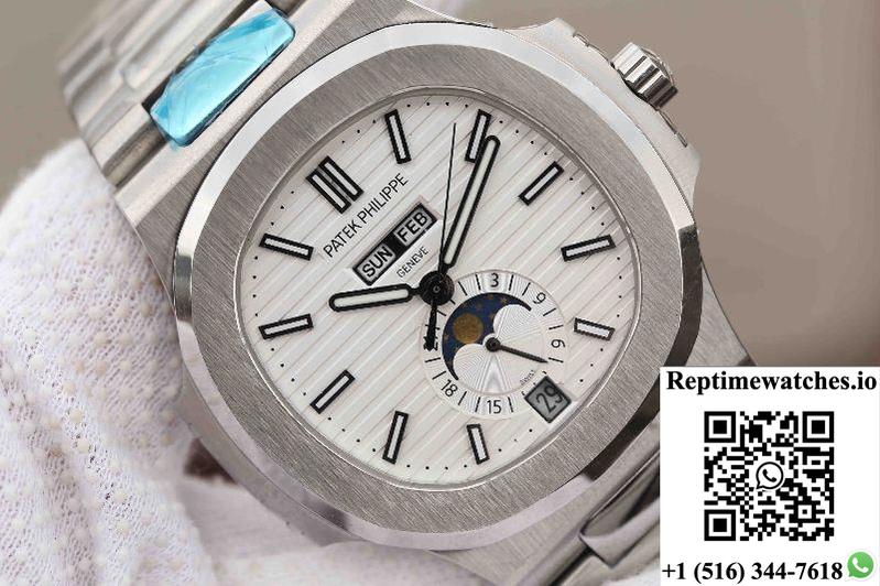 Patek Philippe Nautilus Annual Calendar Moonphase 5726/1A-010 Km Factory White Dial-Rep Time Watches