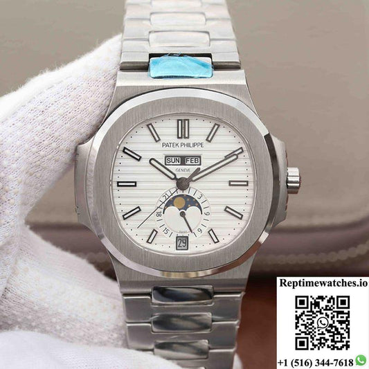 Patek Philippe Nautilus Annual Calendar Moonphase 5726/1A-010 Km Factory White Dial-Rep Time Watches