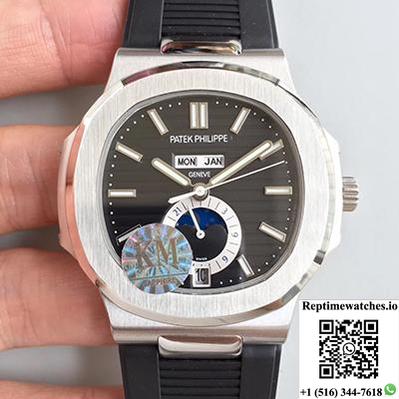 Patek Philippe Nautilus Annual Calendar Moonphase 5726A Km Factory V2 Black Dial-Rep Time Watches