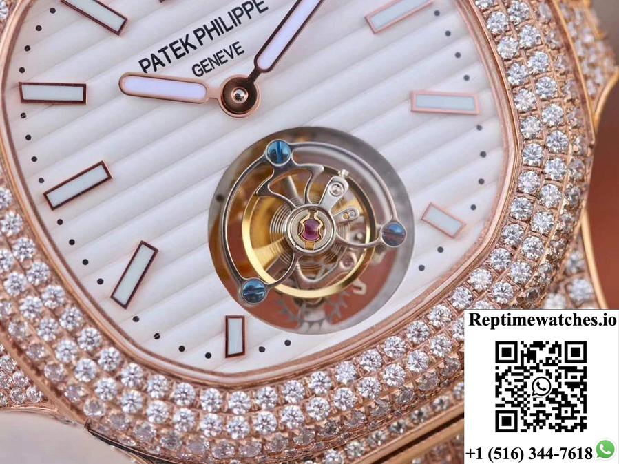 Patek Philippe Nautilus Jumbo 5711 Rose Gold Tourbillon 2018 R8 Factory White Dial-Rep Time Watches