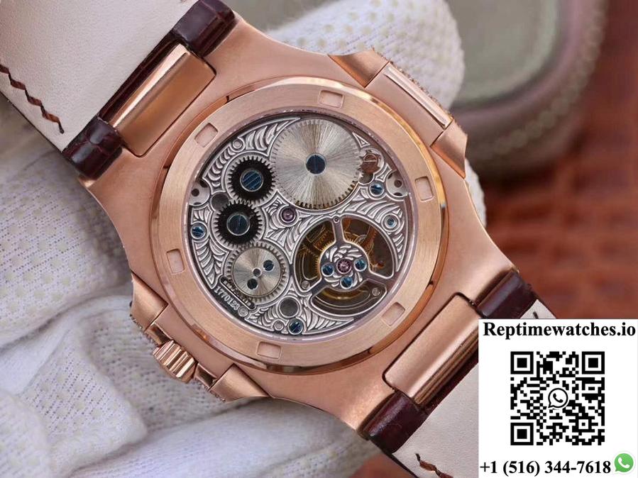 Patek Philippe Nautilus Jumbo 5711 Rose Gold Tourbillon 2018 R8 Factory White Dial-Rep Time Watches