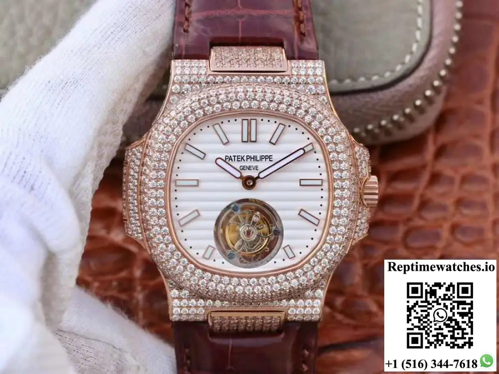 Patek Philippe Nautilus Jumbo 5711 Rose Gold Tourbillon 2018 R8 Factory White Dial - Watches