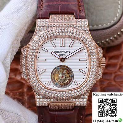 Patek Philippe Nautilus Jumbo 5711 Rose Gold Tourbillon 2018 R8 Factory White Dial-Rep Time Watches
