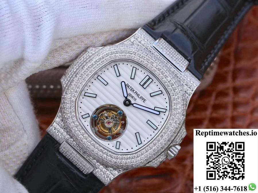Patek Philippe Nautilus Jumbo 5711 Tourbillon 2018 R8 Factory White Dial-Rep Time Watches