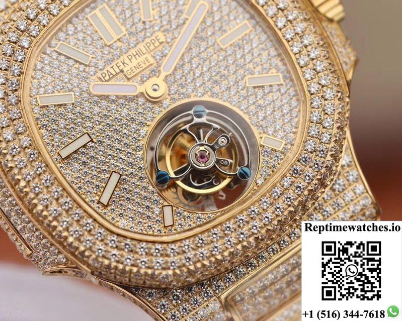 Patek Philippe Nautilus Jumbo 5711 Tourbillon R8 Factory 18K Yellow Gold Diamond Dial-Rep Time Watches