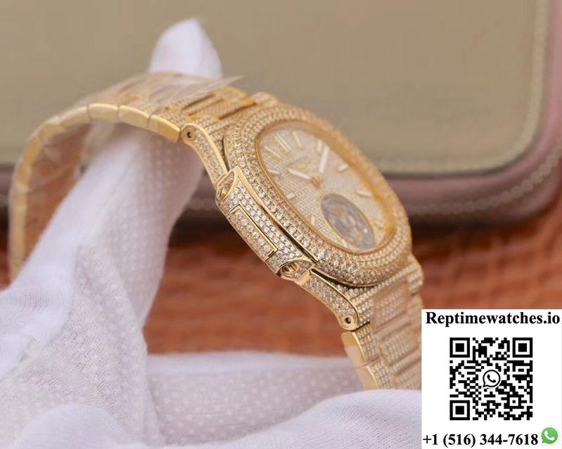 Patek Philippe Nautilus Jumbo 5711 Tourbillon R8 Factory 18K Yellow Gold Diamond Dial-Rep Time Watches