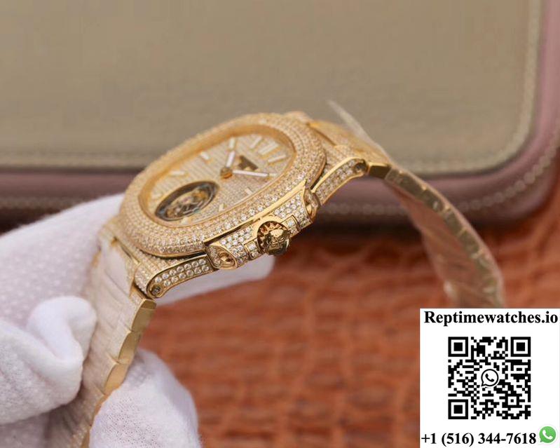 Patek Philippe Nautilus Jumbo 5711 Tourbillon R8 Factory 18K Yellow Gold Diamond Dial-Rep Time Watches