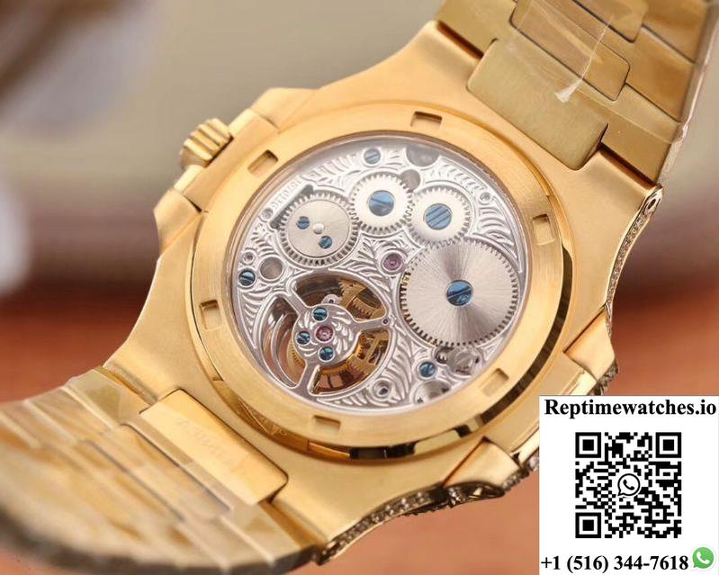 Patek Philippe Nautilus Jumbo 5711 Tourbillon R8 Factory 18K Yellow Gold Diamond Dial-Rep Time Watches