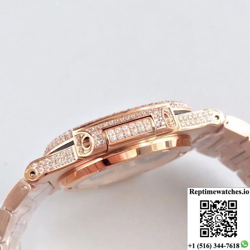 Patek Philippe Nautilus Jumbo 5719/10G-010 Rose Gold Full Diamond Dial-Rep Time Watches