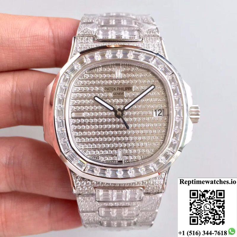 Patek Philippe Nautilus Jumbo 5719/1G-001 Diamonds Dial-Rep Time Watches