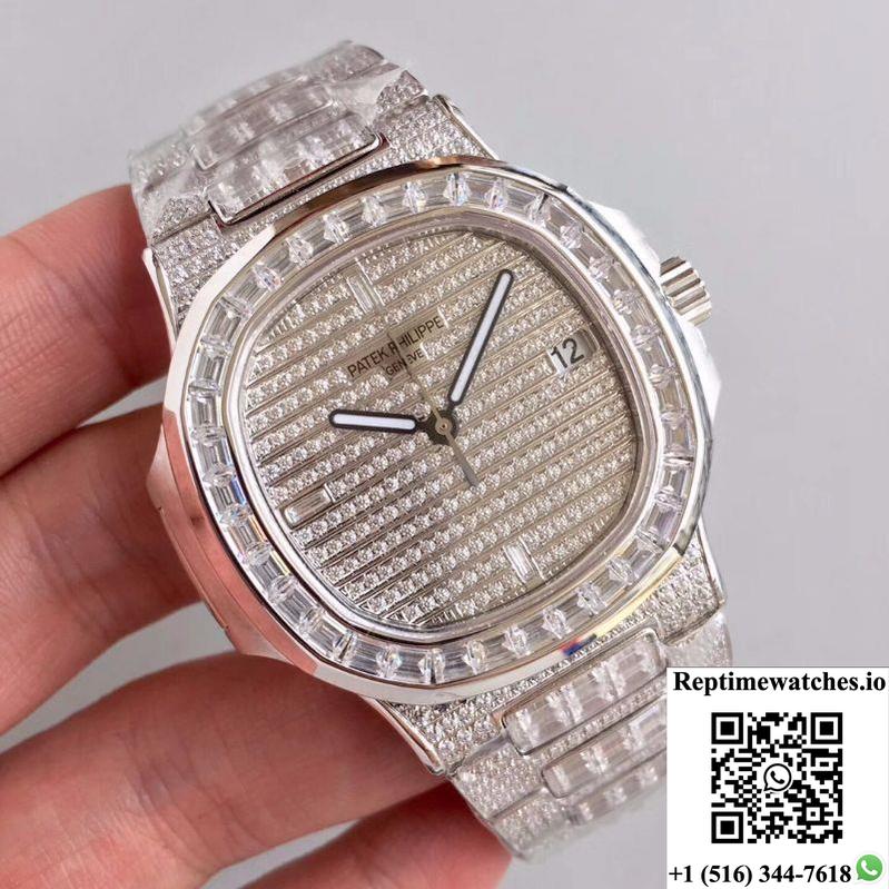 Patek Philippe Nautilus Jumbo 5719/1G-001 Diamonds Dial-Rep Time Watches