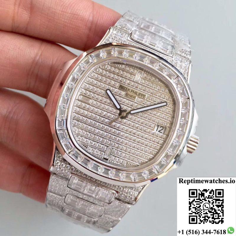 Patek Philippe Nautilus Jumbo 5719/1G-001 Diamonds Dial-Rep Time Watches
