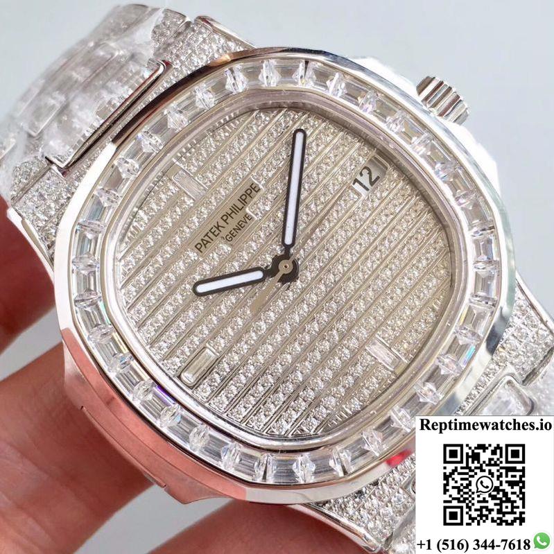 Patek Philippe Nautilus Jumbo 5719/1G-001 Diamonds Dial-Rep Time Watches