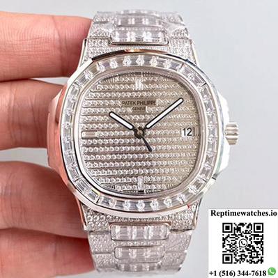 Patek Philippe Nautilus Jumbo 5719/1G-001 Diamonds Dial-Rep Time Watches