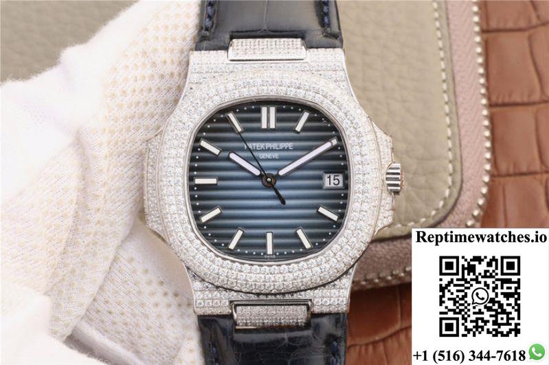 Patek Philippe Nautilus Jumbo 5719/1G-001 Km Factory Blue Dial-Rep Time Watches