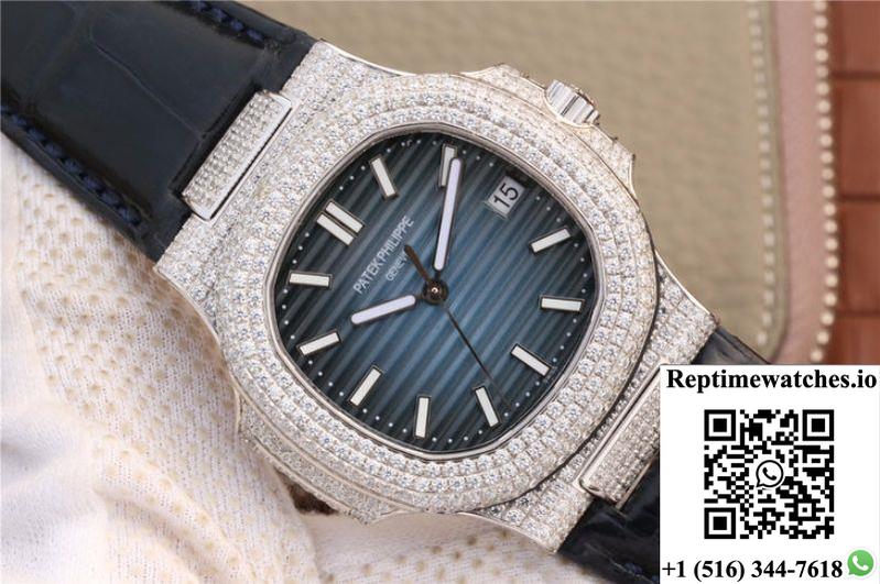 Patek Philippe Nautilus Jumbo 5719/1G-001 Km Factory Blue Dial-Rep Time Watches