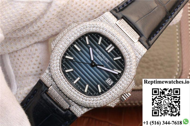 Patek Philippe Nautilus Jumbo 5719/1G-001 Km Factory Blue Dial-Rep Time Watches