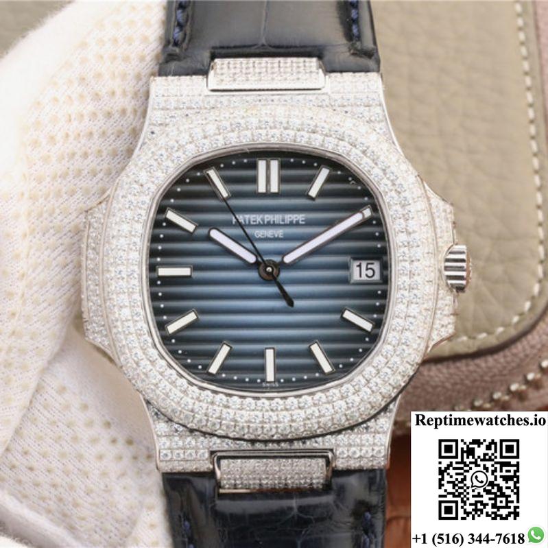 Patek Philippe Nautilus Jumbo 5719/1G-001 Km Factory Blue Dial-Rep Time Watches