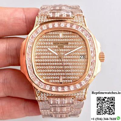 Patek Philippe Nautilus Jumbo 5719/1G-001 Rose Gold Diamonds Dial-Rep Time Watches