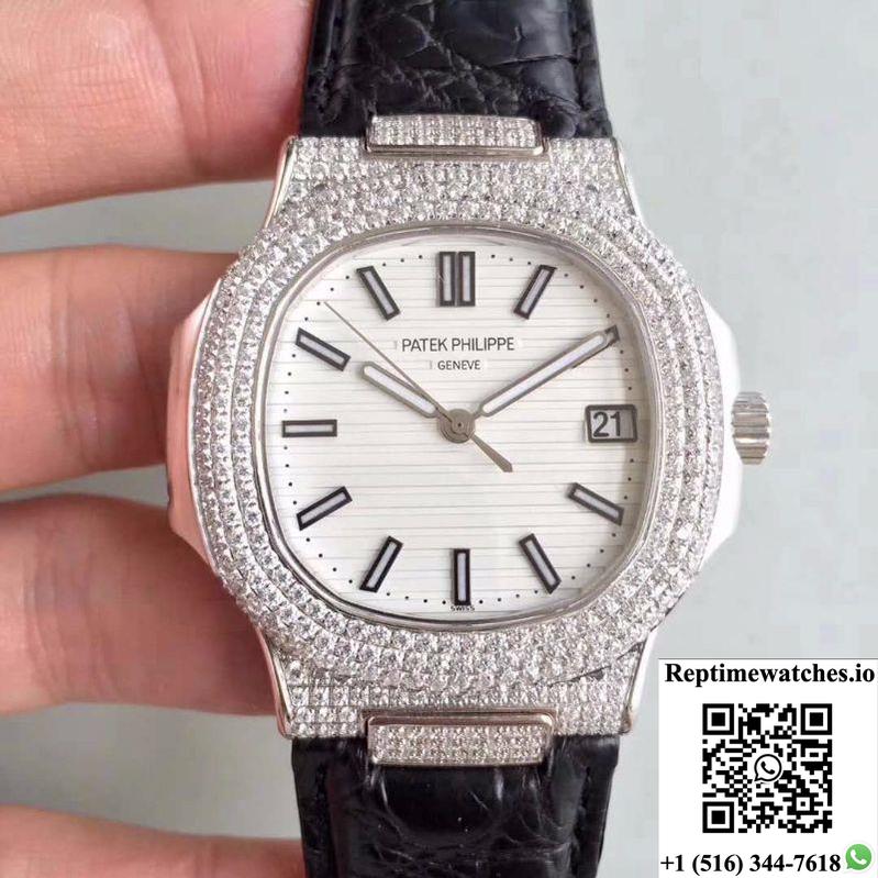 Patek Philippe Nautilus Jumbo 5719/1G-001 White Dial-Rep Time Watches
