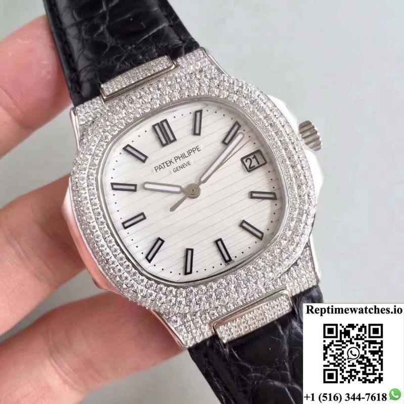 Patek Philippe Nautilus Jumbo 5719/1G-001 White Dial-Rep Time Watches