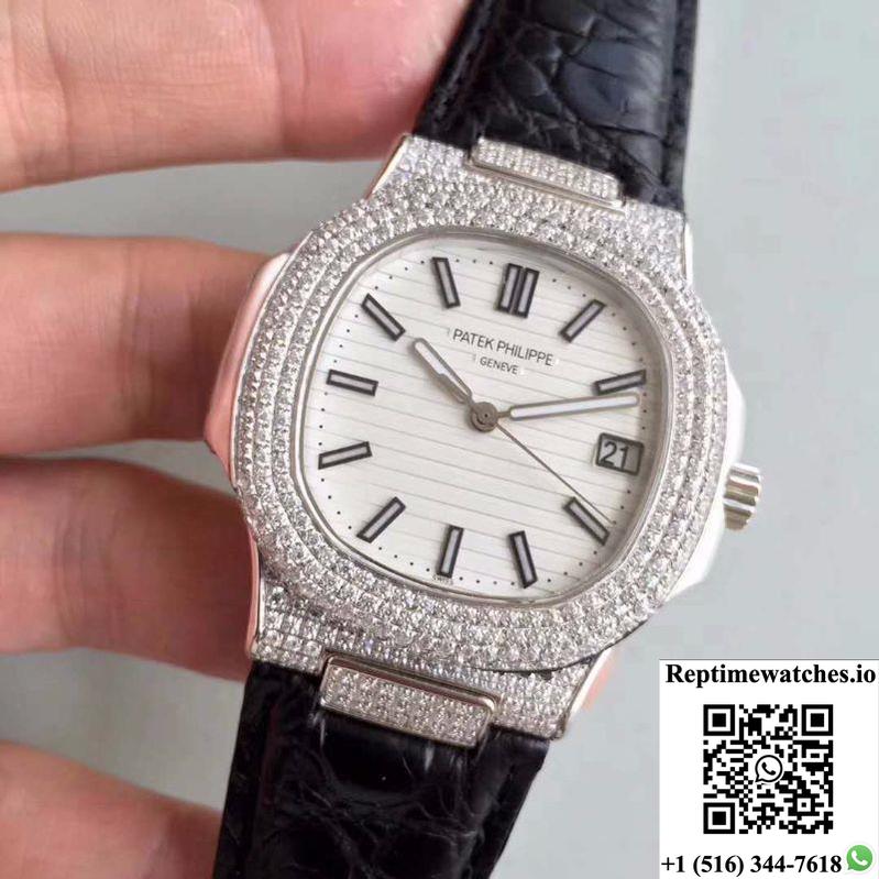 Patek Philippe Nautilus Jumbo 5719/1G-001 White Dial-Rep Time Watches