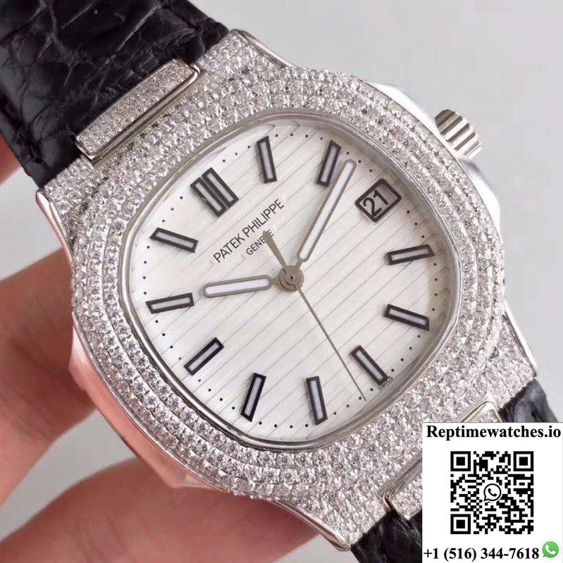 Patek Philippe Nautilus Jumbo 5719/1G-001 White Dial-Rep Time Watches