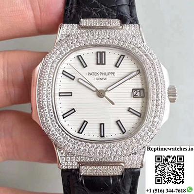 Patek Philippe Nautilus Jumbo 5719/1G-001 White Dial-Rep Time Watches