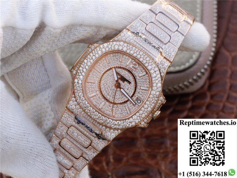 Patek Philippe Nautilus Jumbo 7021/1R-001 Full Paved Diamonds Dial-Rep Time Watches