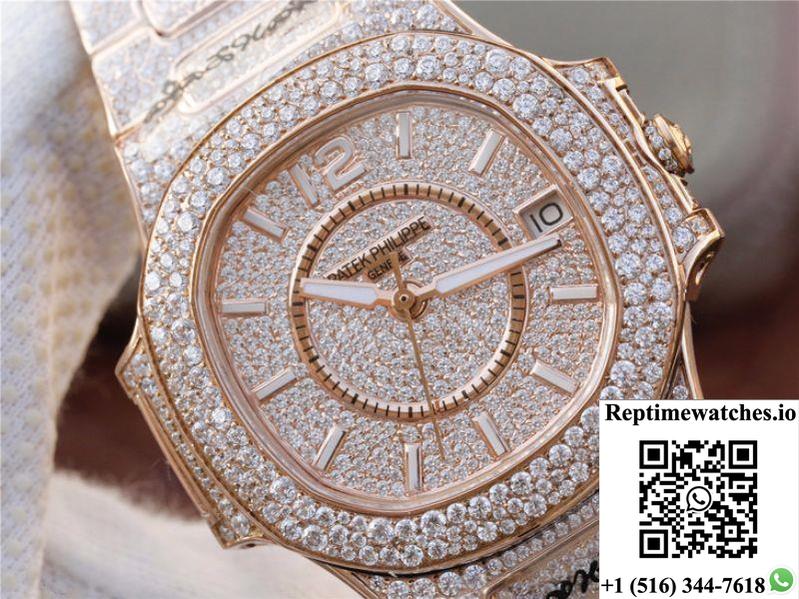 Patek Philippe Nautilus Jumbo 7021/1R-001 Full Paved Diamonds Dial-Rep Time Watches