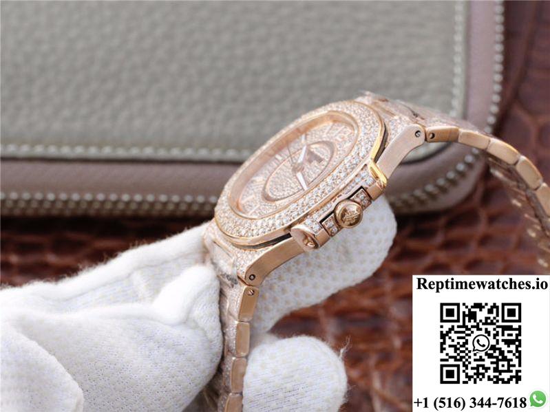 Patek Philippe Nautilus Jumbo 7021/1R-001 Full Paved Diamonds Dial-Rep Time Watches