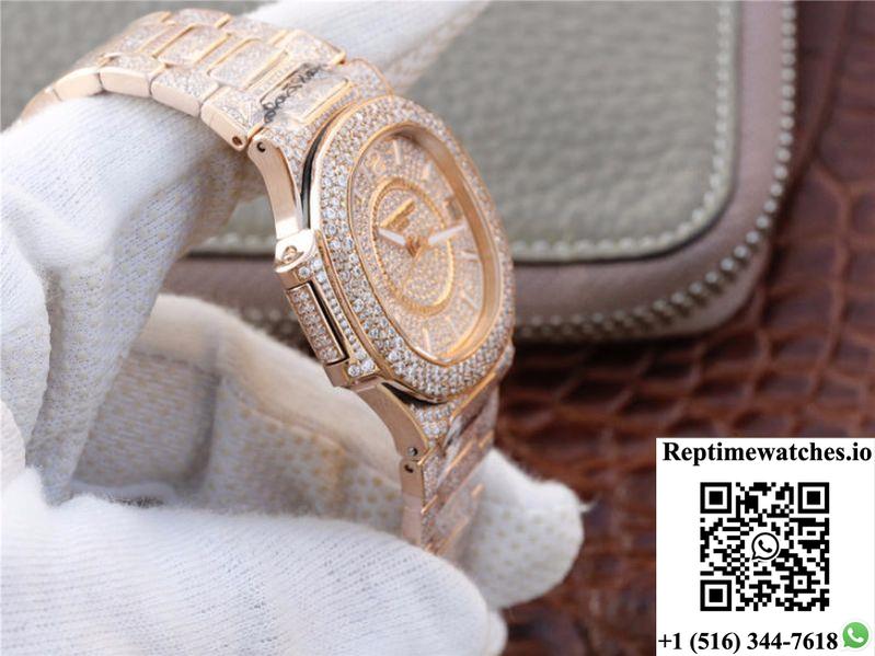 Patek Philippe Nautilus Jumbo 7021/1R-001 Full Paved Diamonds Dial-Rep Time Watches