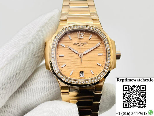 Patek Philippe Nautilus Ladies 7118/1200R-010 3K Factory Gold Dial-Rep Time Watches