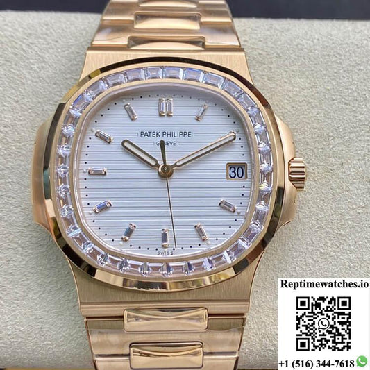 Patek Philippe Nautilus Ppf Factory Rose Gold White Dial-Rep Time Watches