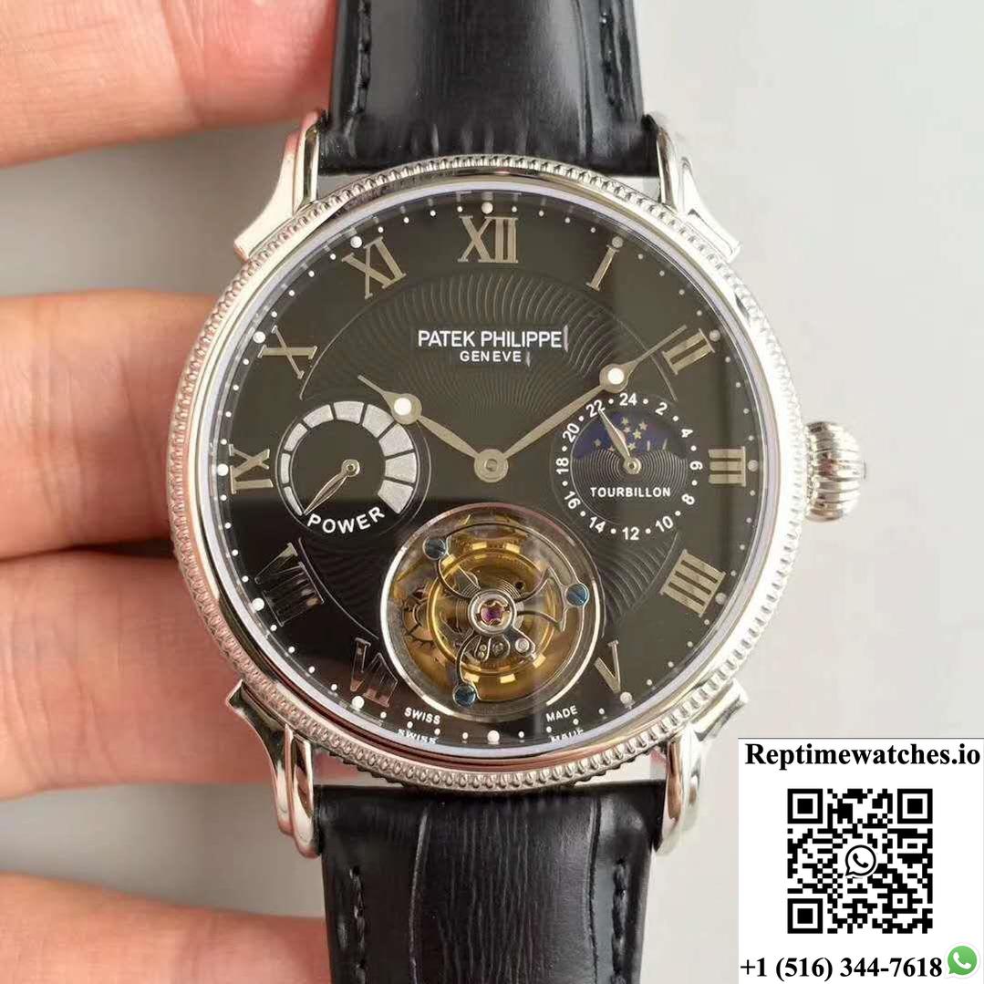 Patek Philippe Tourbillon Moonphase Black Dial-Rep Time Watches