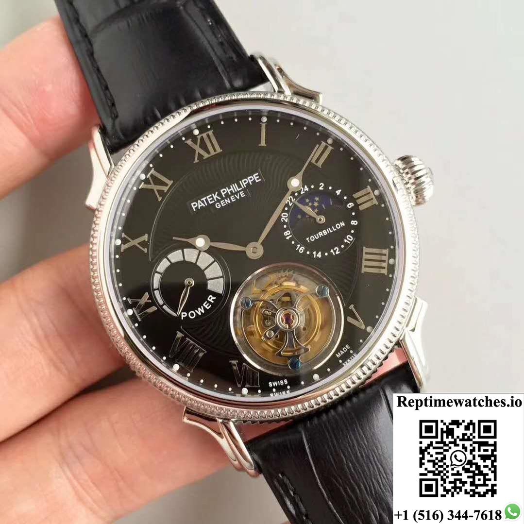 Patek Philippe Tourbillon Moonphase Black Dial-Rep Time Watches