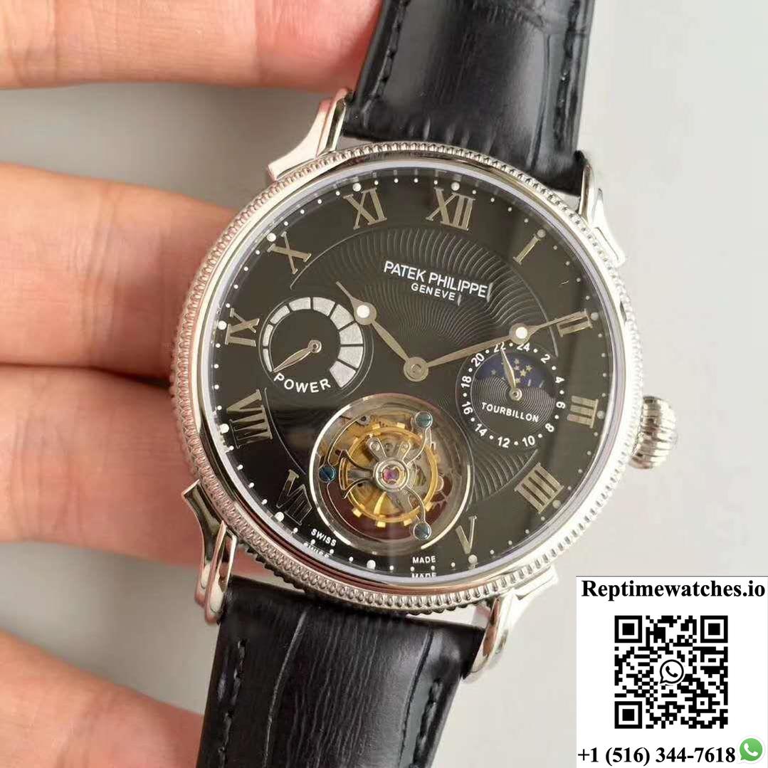 Patek Philippe Tourbillon Moonphase Black Dial-Rep Time Watches