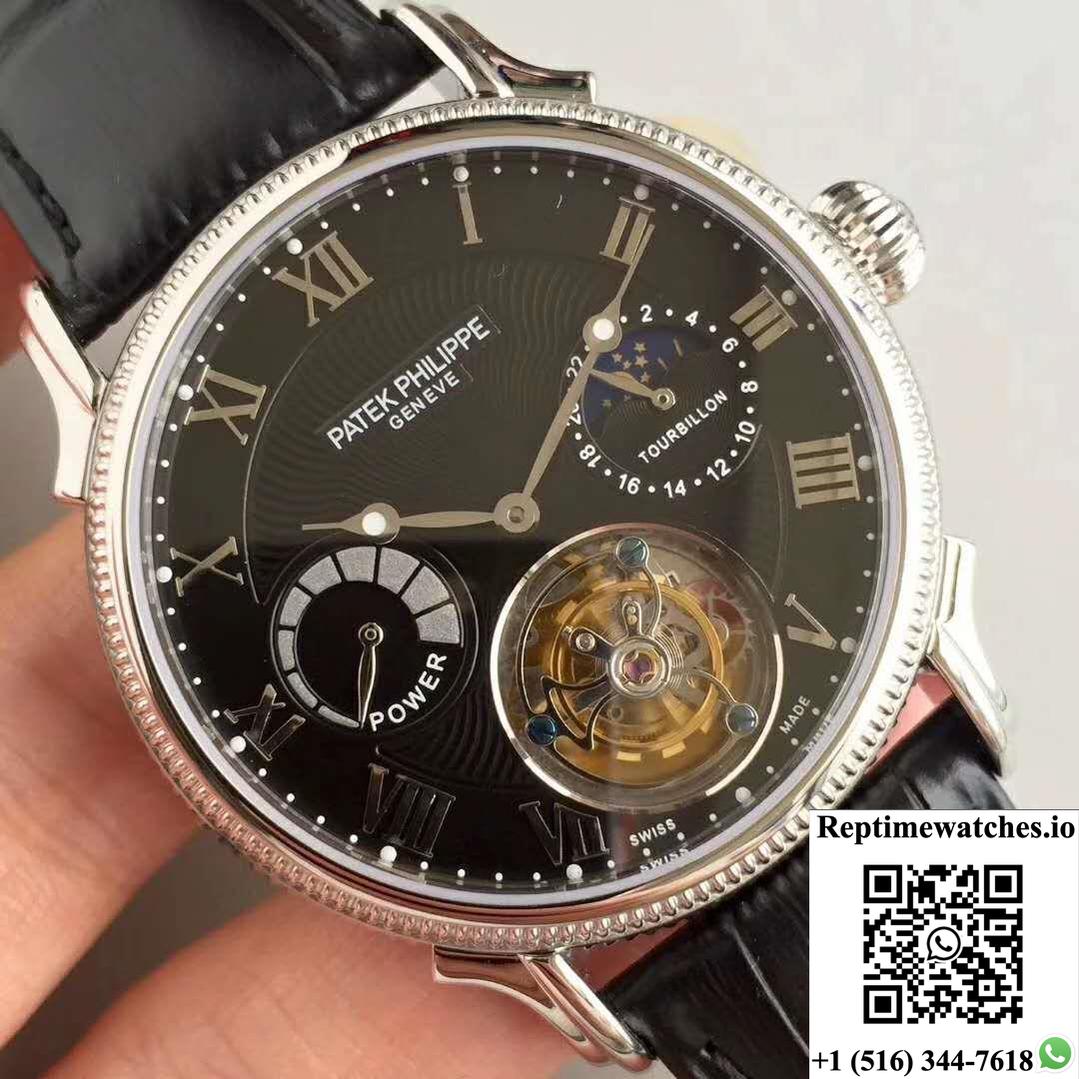 Patek Philippe Tourbillon Moonphase Black Dial-Rep Time Watches