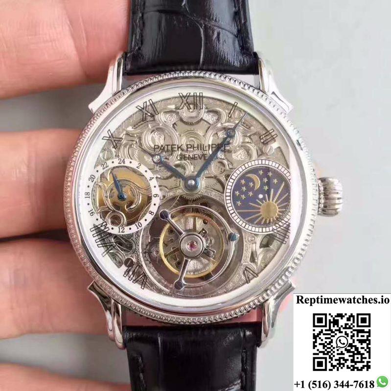 Patek Philippe Tourbillon Moonphase Silver Dial-Rep Time Watches