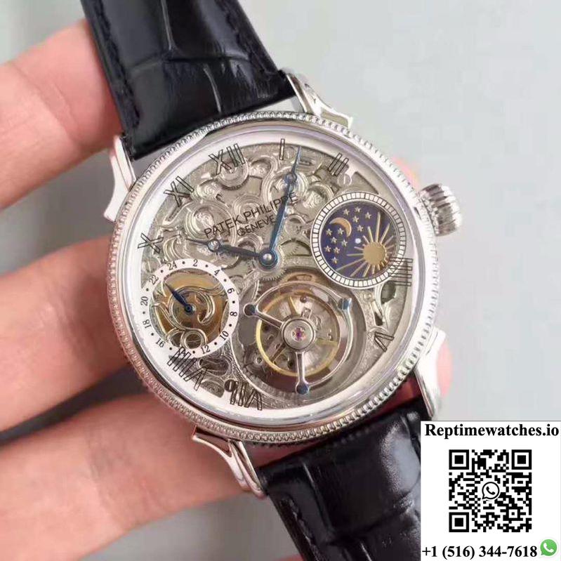 Patek Philippe Tourbillon Moonphase Silver Dial-Rep Time Watches