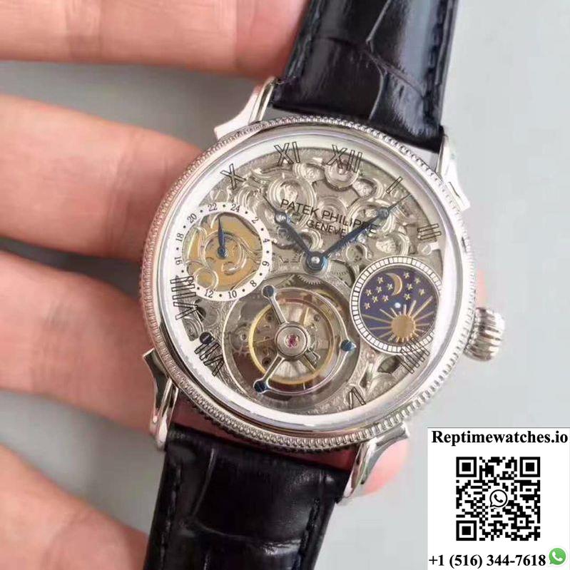 Patek Philippe Tourbillon Moonphase Silver Dial-Rep Time Watches