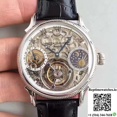 Patek Philippe Tourbillon Moonphase Silver Dial-Rep Time Watches