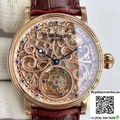 Patek Philippe Tourbillon Rose Gold Skeleton Dial-Rep Time Watches