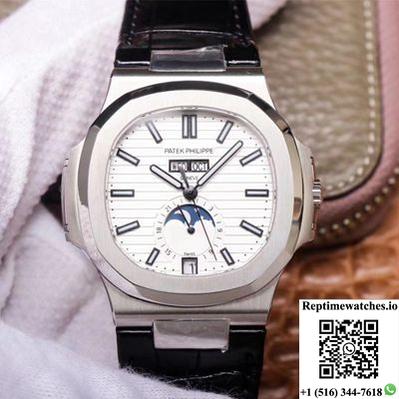 Pf Factory Patek Philippe Nautilus 5726/1A-010 Moonphase Black Leather Strap-Rep Time Watches