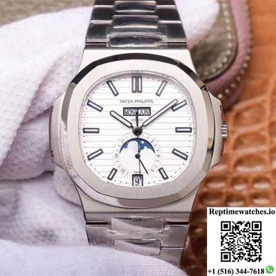 Pf Factory Patek Philippe Nautilus 5726/1A-010 Moonphase Silver White Dial-Rep Time Watches
