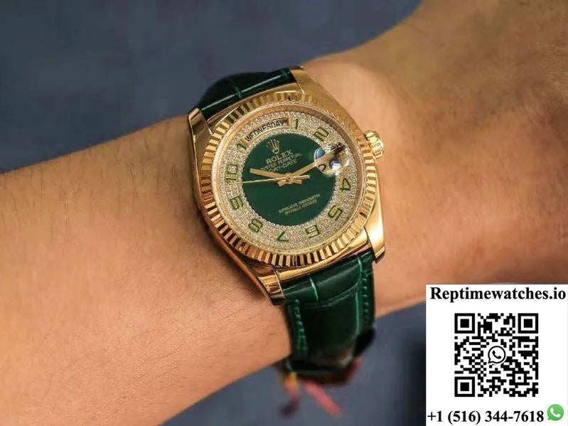 Replica Rolex Day-Date 36Mm Green Enamel Diamond Gypsophila Gold Dial Watch-Rep Time Watches